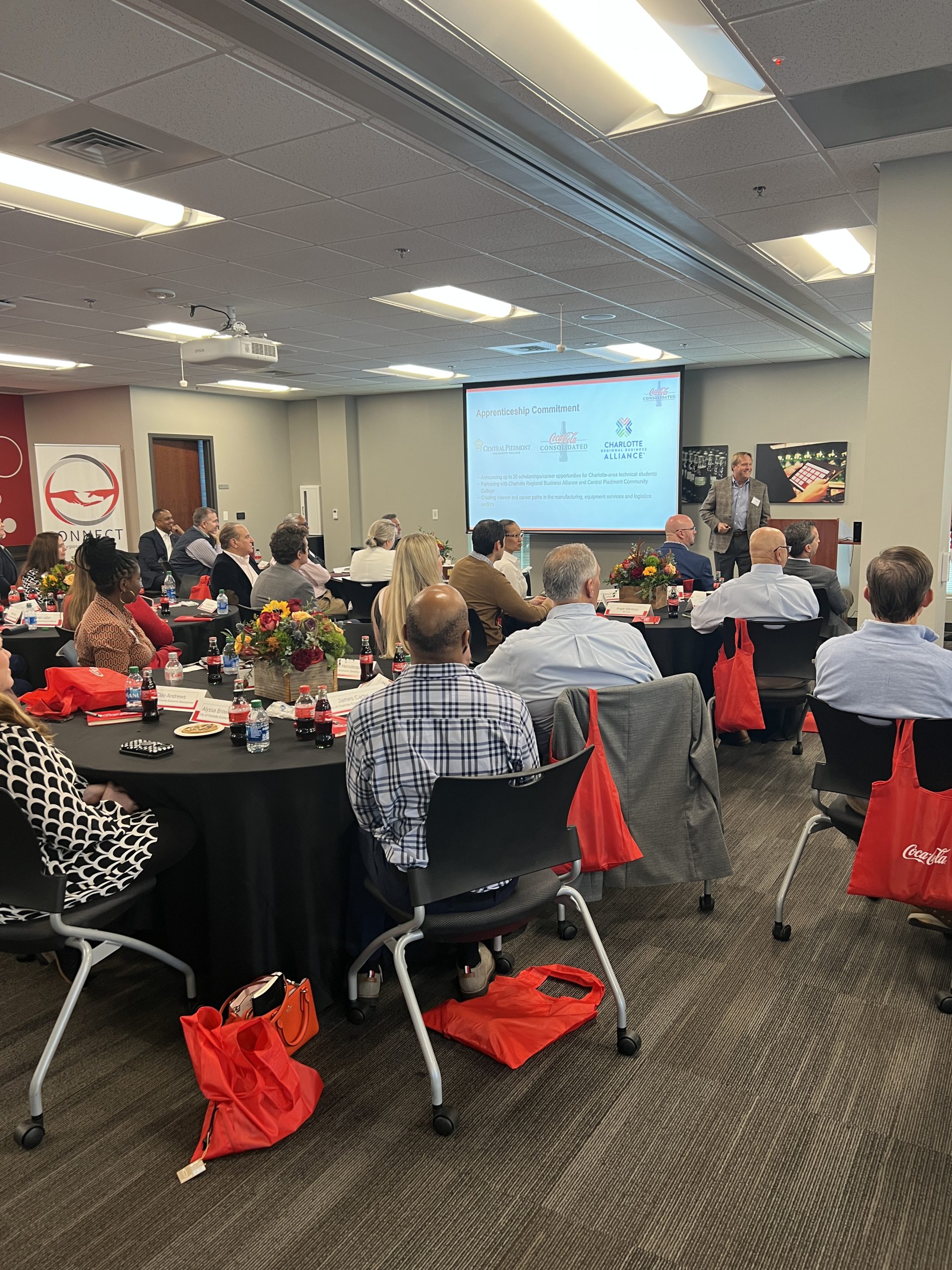 More than 60 participants from the public and private sector attended an event at Coca-Cola Consolidated highlighting opportunities in the manufacturing sector hosted in partnership with CLT Alliance.